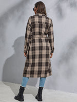 Tartan Print Drop Shoulder Belted Coat