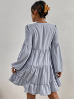 Lantern Sleeve Ruffle Hem Dress