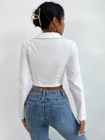 Button Front Ruched Crop Blouse
