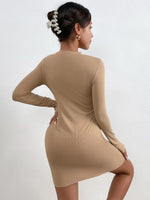 Ribbed Knit Top-stitching Bodycon Dress