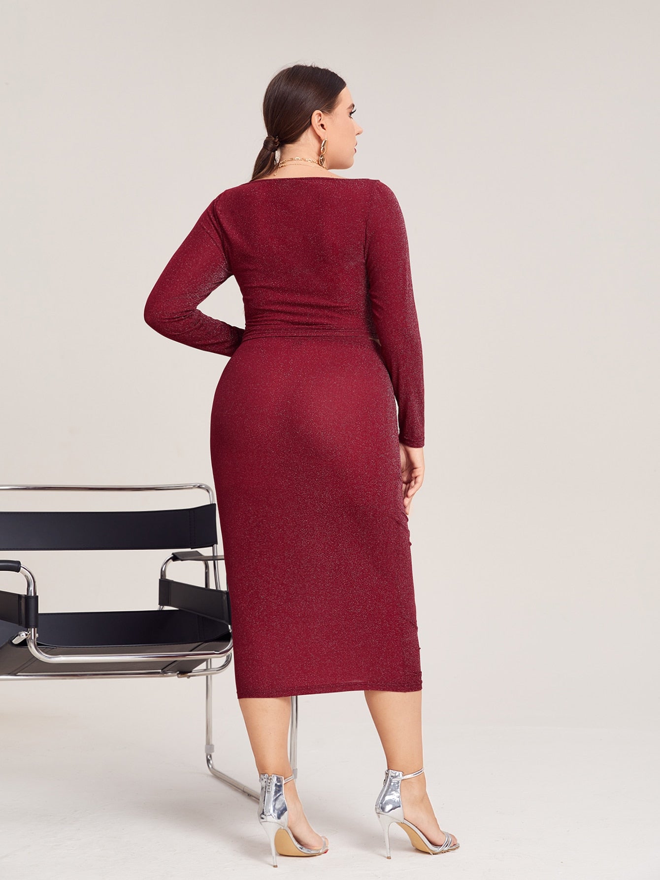 Plus Crop Glitter Top & Ruched Pencil Skirt