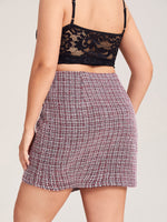 Plus Asymmetrical Hem Single Breasted Tweed Skirt