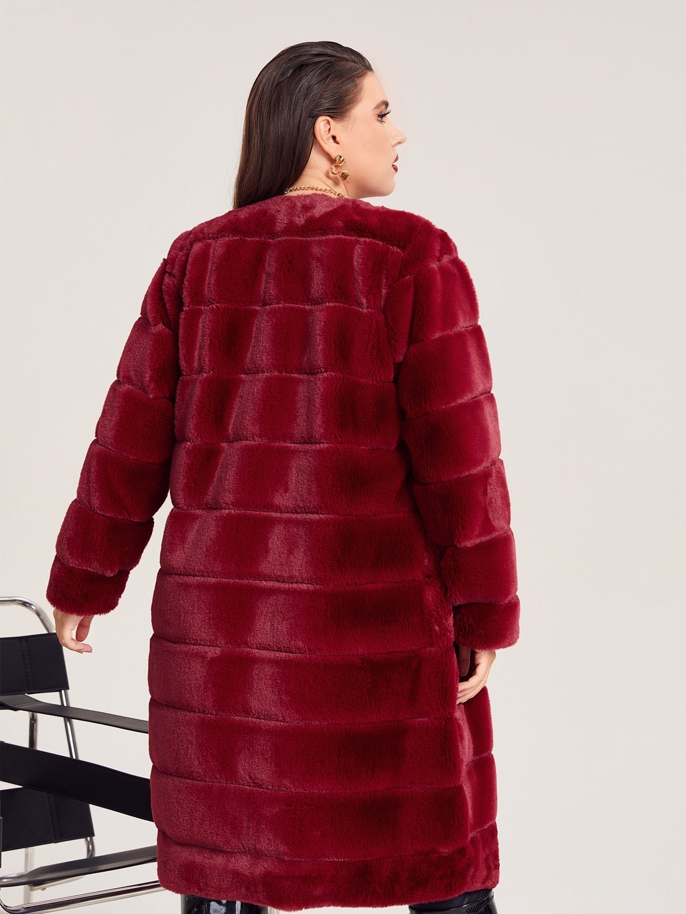 Plus Open Front Fuzzy Longline Coat