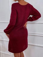 Pointelle Knit Raglan Sleeve Sweater Dress Without Belt