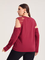 Plus Eyelash Lace Panel Cold Shoulder Tee