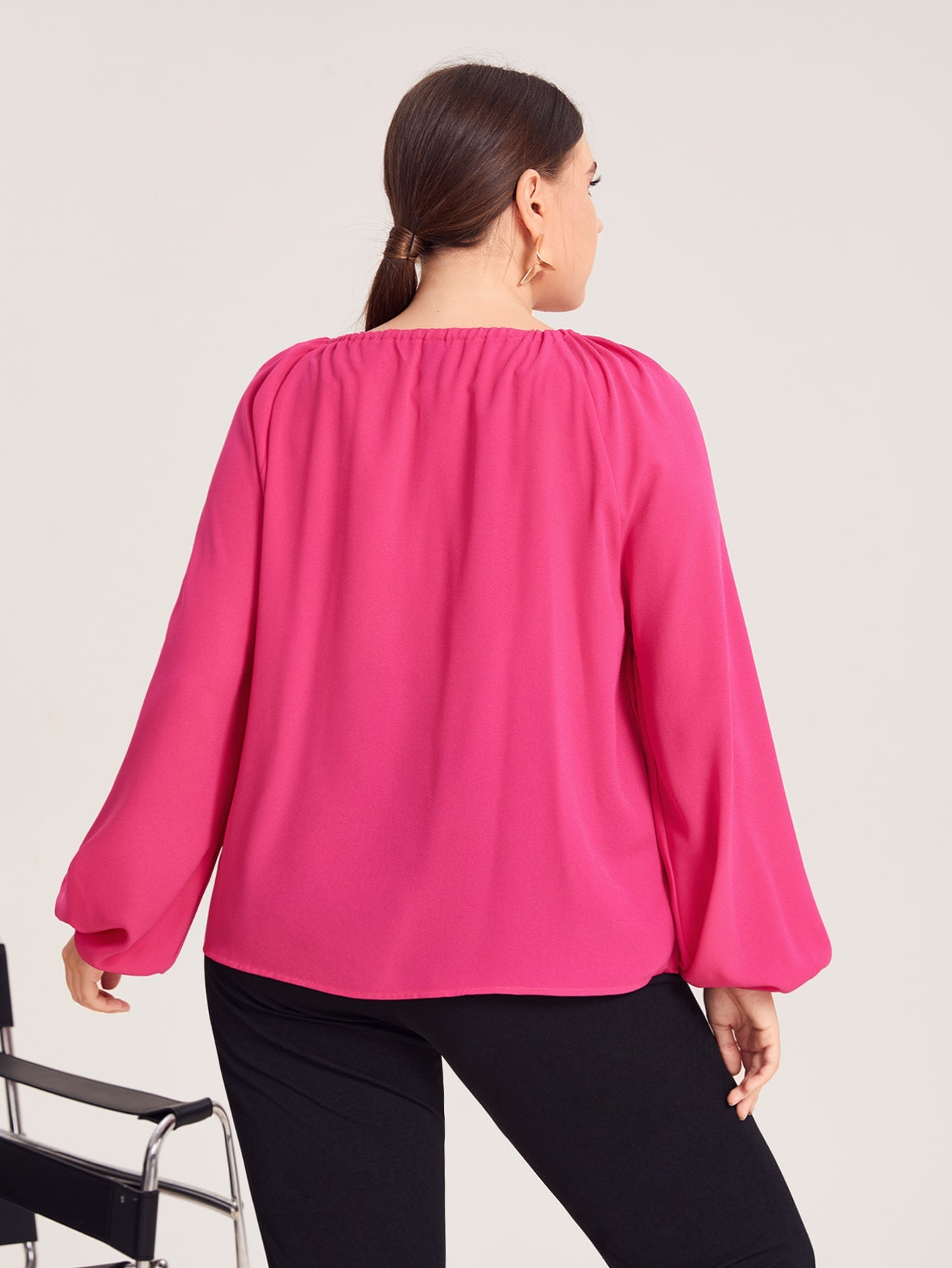 Plus Cut Out Lantern Sleeve Blouse