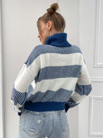 Striped Pattern Turtleneck Colorblock Drop Shoulder Sweater