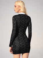Letter Graphic Contrast Collar Bodycon Dress