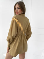 Drawstring Asymmetrical Hem Shirt Dress