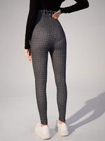 Paperbag Waist Knot Front Plaid Print Skinny Pants