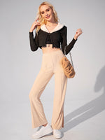 Borg Collar Knot Front Crop Top