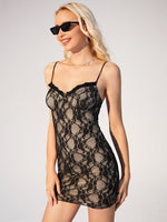 Contrast Lace Frill Trim Backless Bodycon Dress