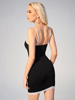 Contrast Binding Lace Trim Knot Front Bodycon Dress