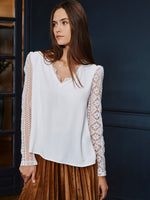 Tie Back Guipure Lace Insert Blouse
