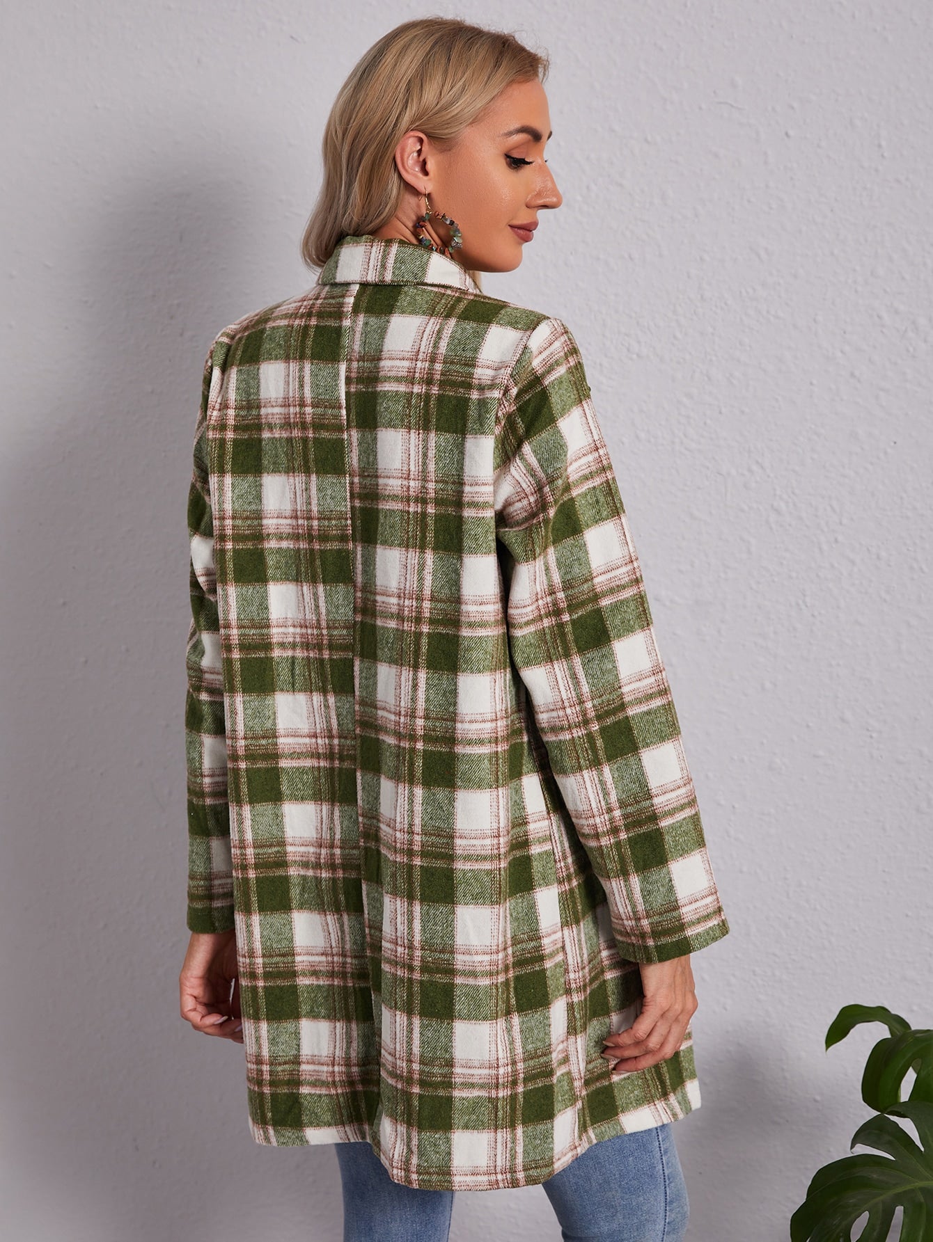 Plaid Lapel Collar Double Breasted Overcoat