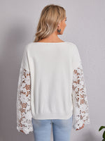Drop Shoulder Guipure Lace Insert Sweater