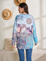 Owl & Floral Print Drop Shoulder Pullover