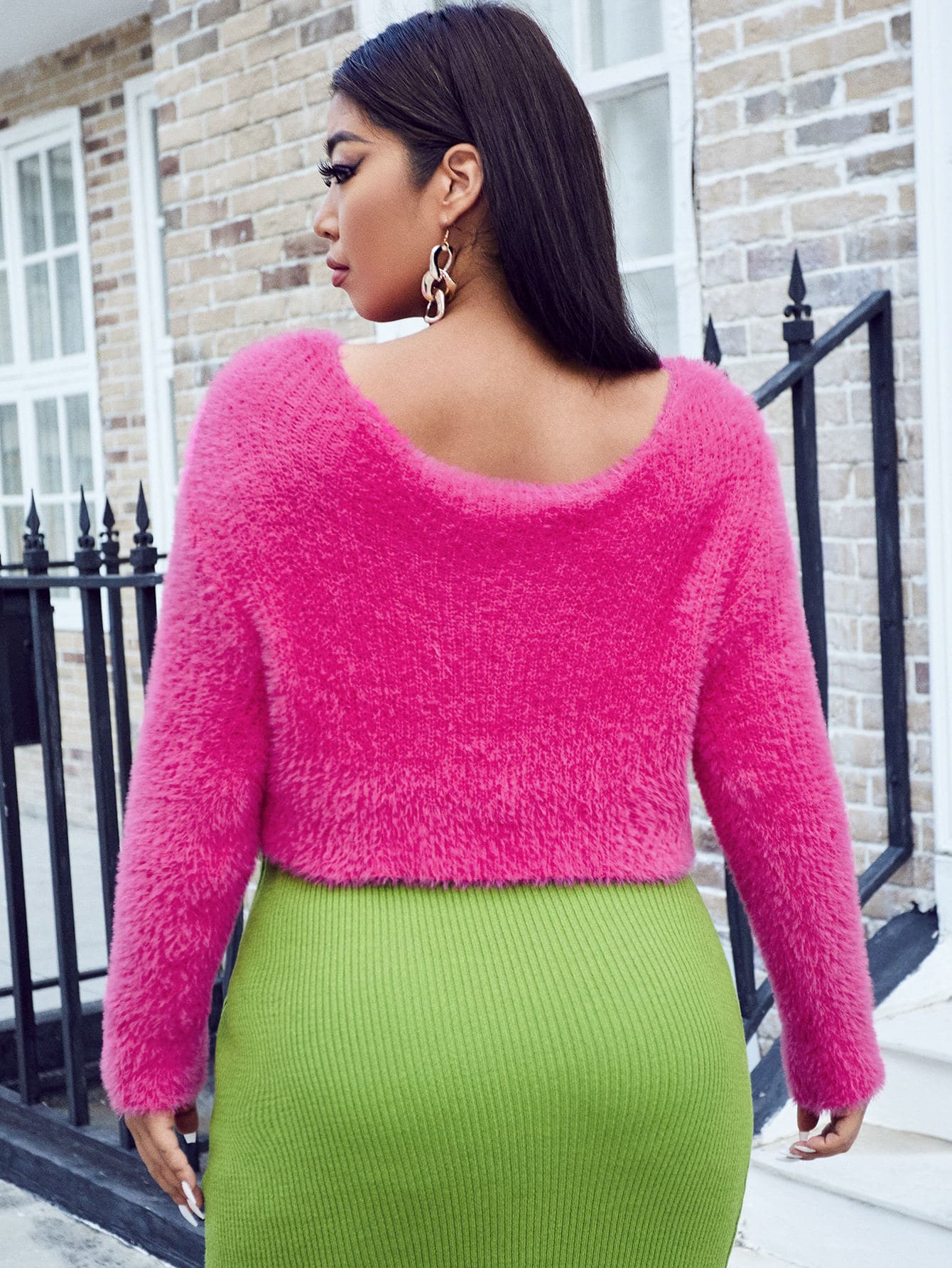 Plus Chain Detail Cut Out Crop Sweater