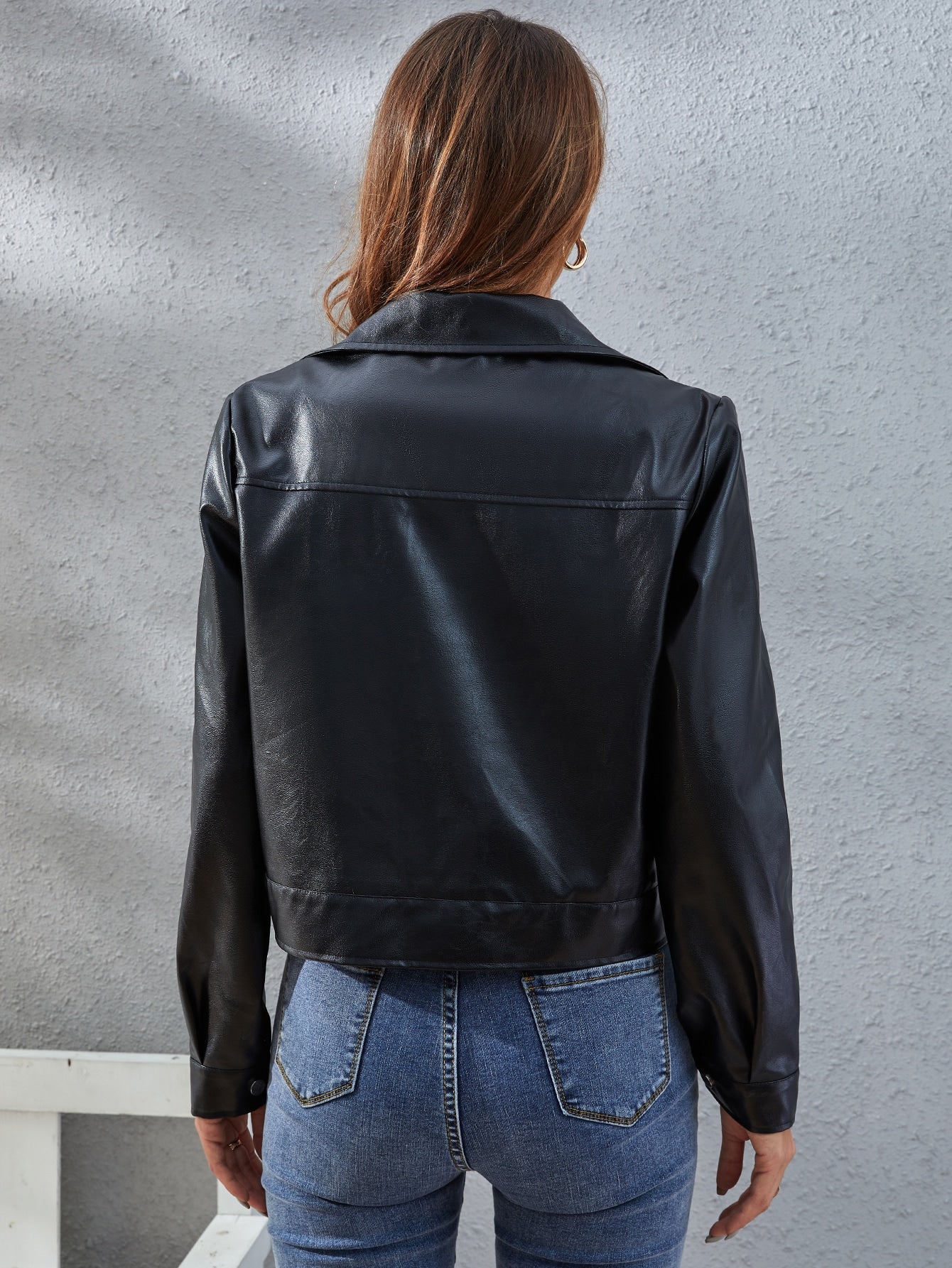 Flap Detail PU Leather Biker Jacket