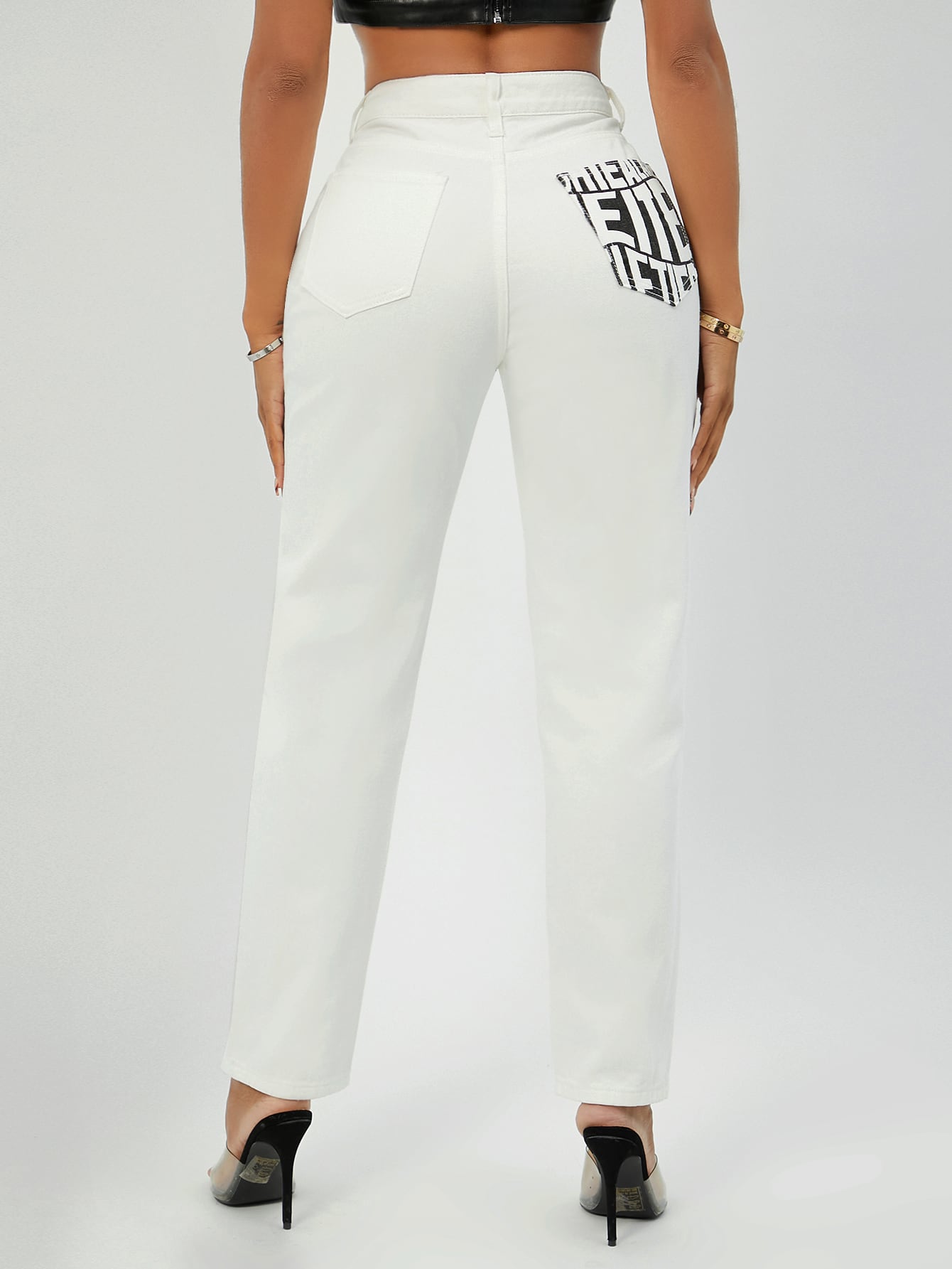 High Waist Letter Graphic Jeans