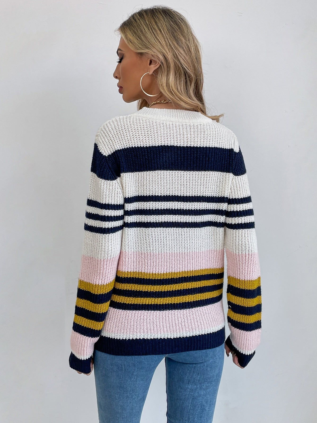 Striped Pattern Color Block Sweater