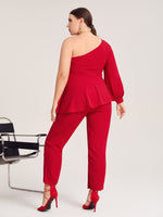 Plus One Shoulder Peplum Top & Pants
