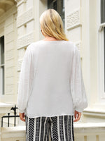 Plus V Wired Lantern Sleeve Single Breasted Blouse