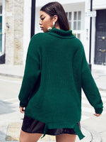 Plus Turtle Neck Drop Shoulder Asymmetrical Hem Sweater Without Belt