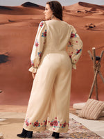 Plus Floral Print Flounce Sleeve Wide Leg Jumpsuit