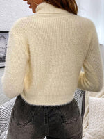 Turtleneck Ribbed Knit Fuzzy Sweater