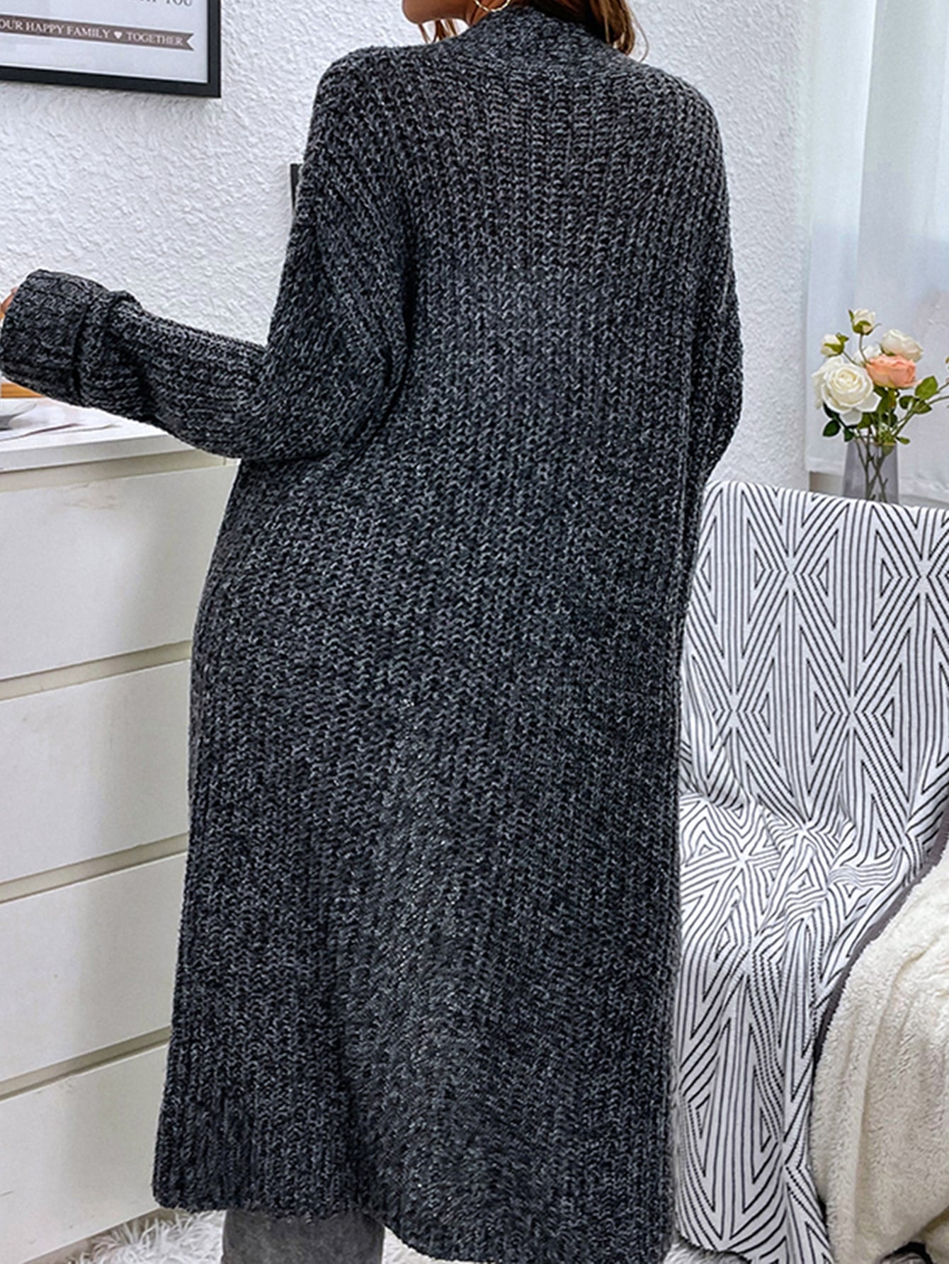 Marled Knit Drop Shoulder Longline Cardigan