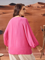 Plus Floral Embroidery Tassel Tie Raglan Sleeve Blouse