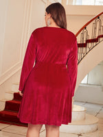 Plus Surplice Neck Belted Velvet Dress