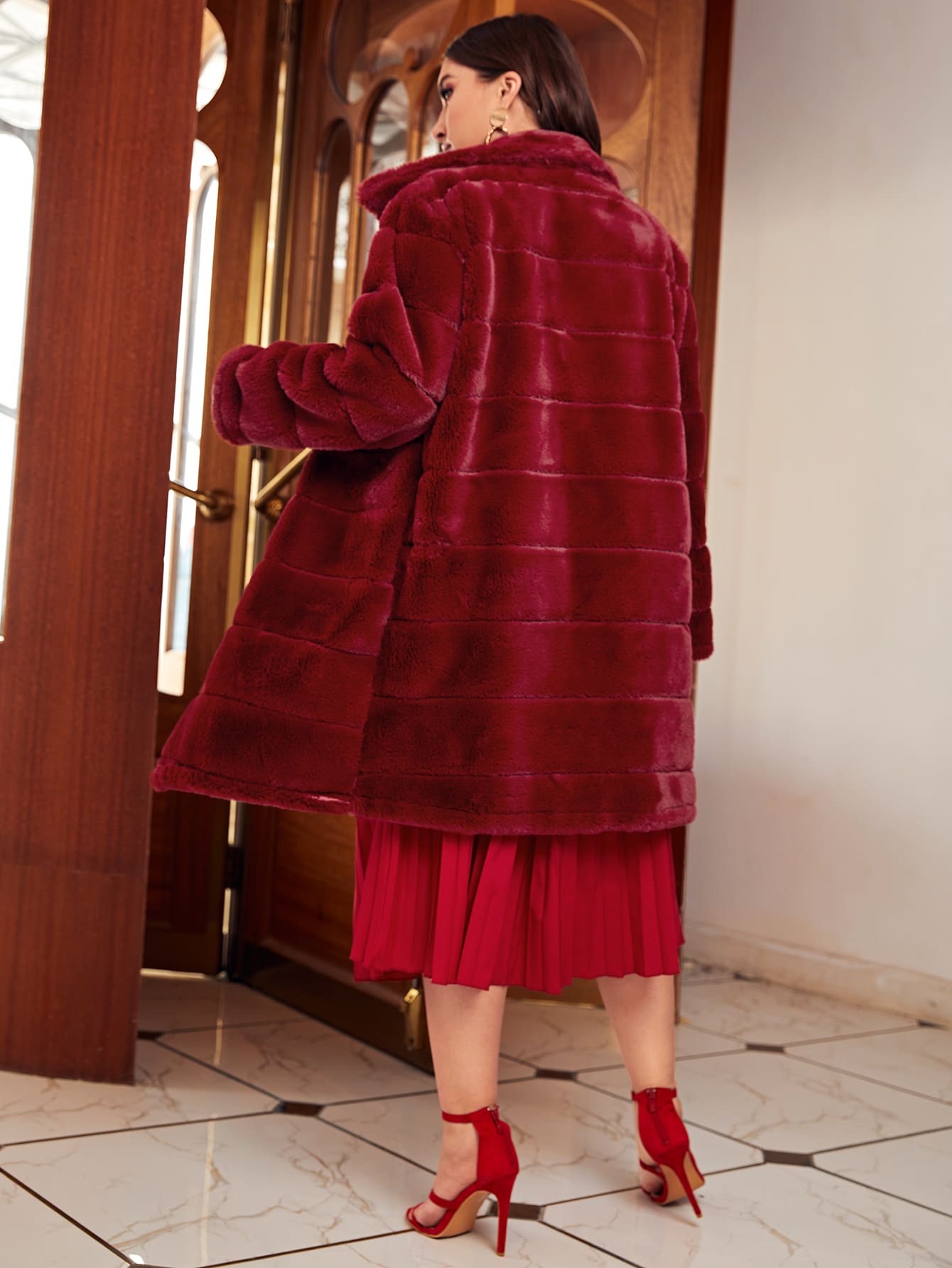Plus Solid Open Front Fuzzy Coat