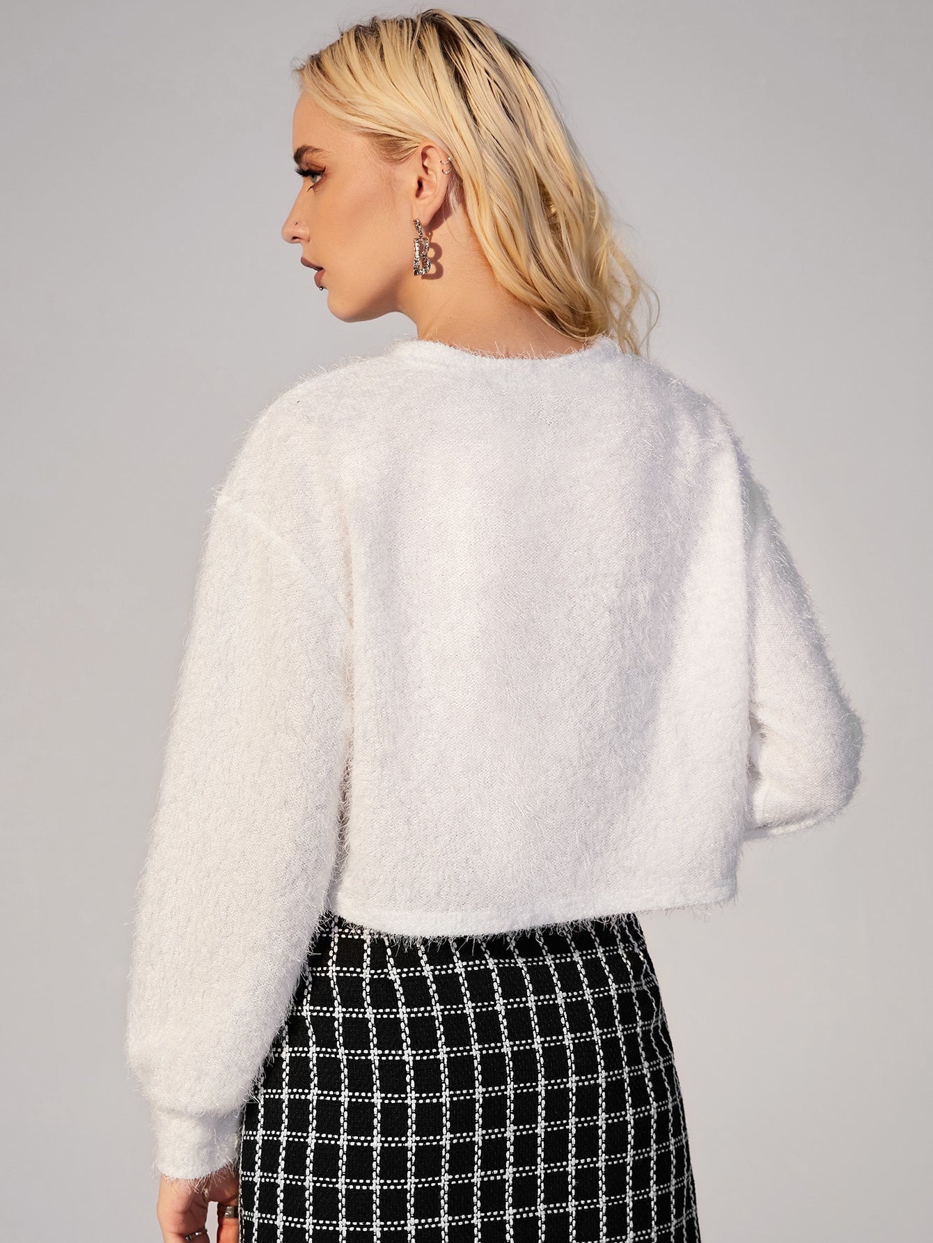 Drop Shoulder Crop Fuzzy Sweatshirt