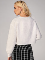 Drop Shoulder Crop Fuzzy Sweatshirt
