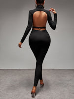 Solid Turtleneck Backless Jumpsuit