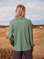 Pocket Front Drop Shoulder Waffle Knit Tee