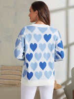 Heart Pattern Pearl Beaded Drop Shoulder Sweater
