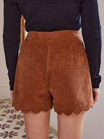 High Waist Scallop Trim Corduroy Shorts