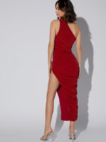 One Shoulder Asymmetrical Hem Ruched Dress