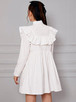 Solid Ruffle Trim Half Button Dress