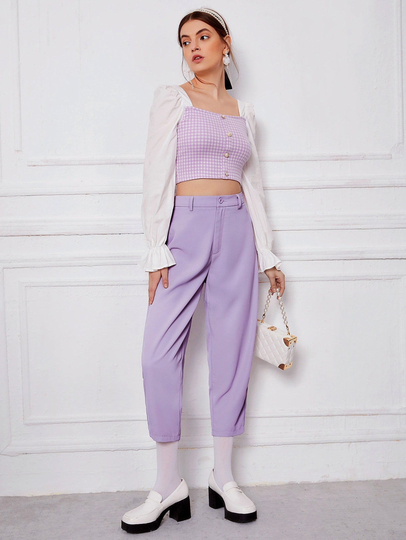 High Waist Solid Tailored Pants