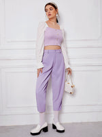 High Waist Solid Tailored Pants