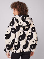 Yin & Yang Print Zip Up Hooded Teddy Jacket