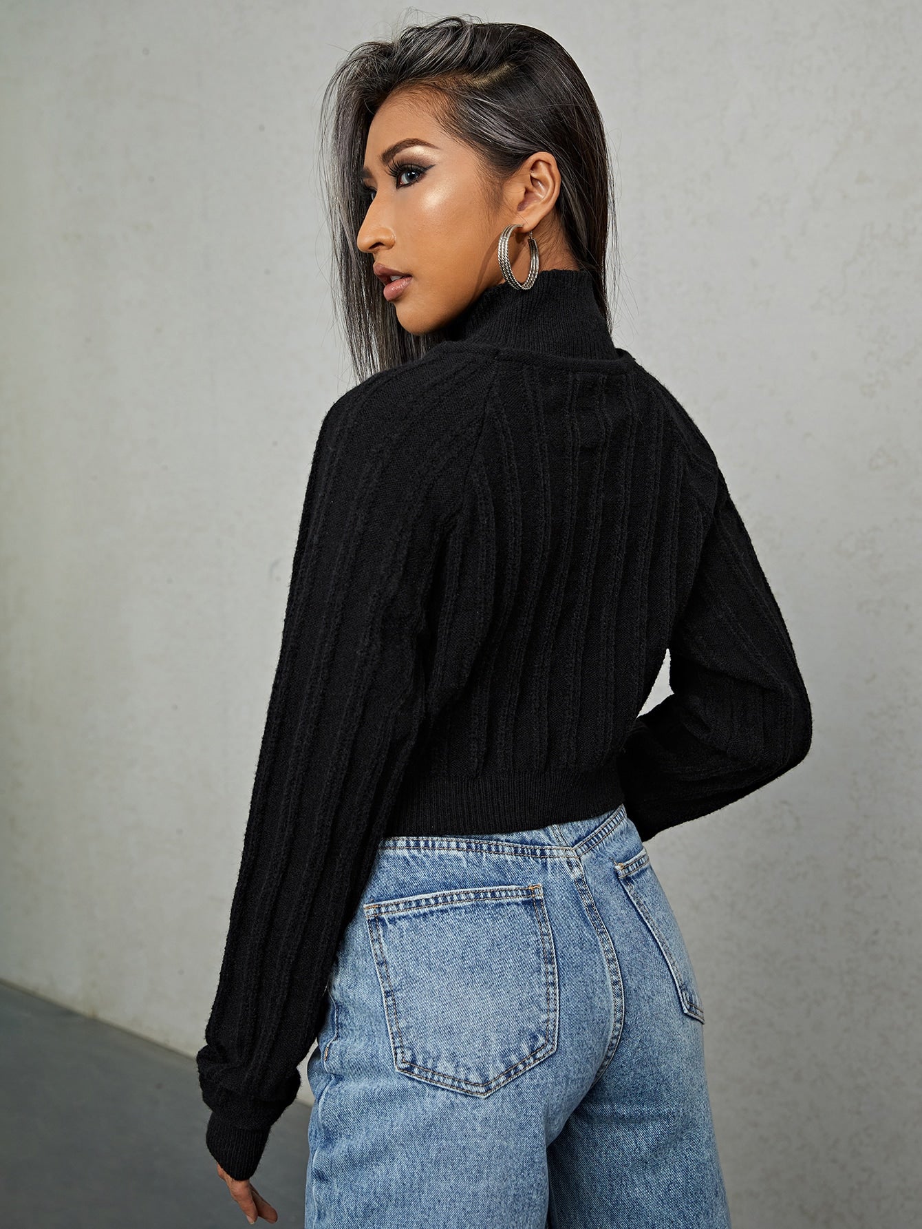 High Neck Cut Out Crop Sweater