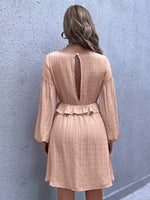 Open Back Ruffle Trim Tie Front Half Button Dress