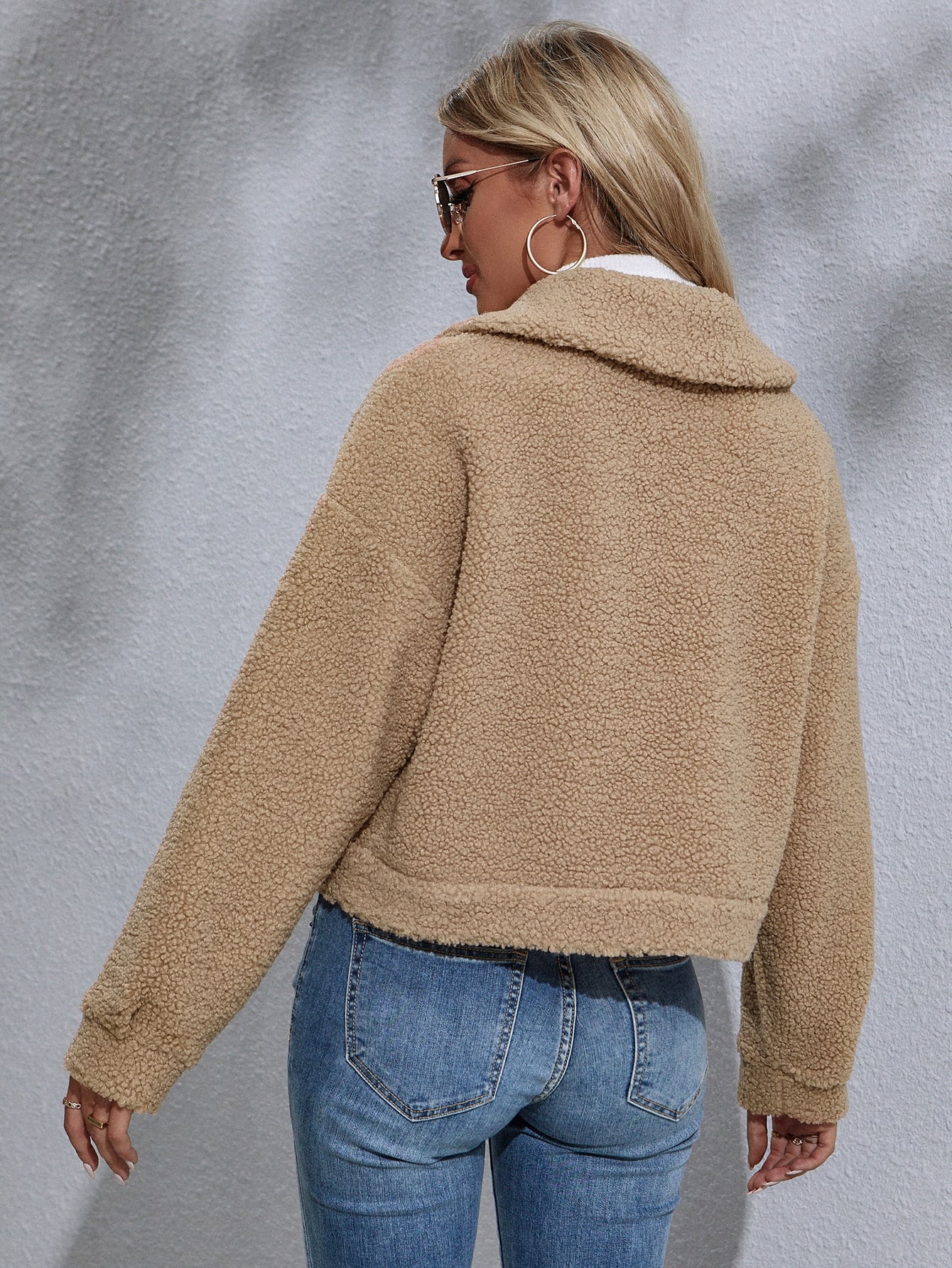 Flap Pocket Drop Shoulder Teddy Jacket