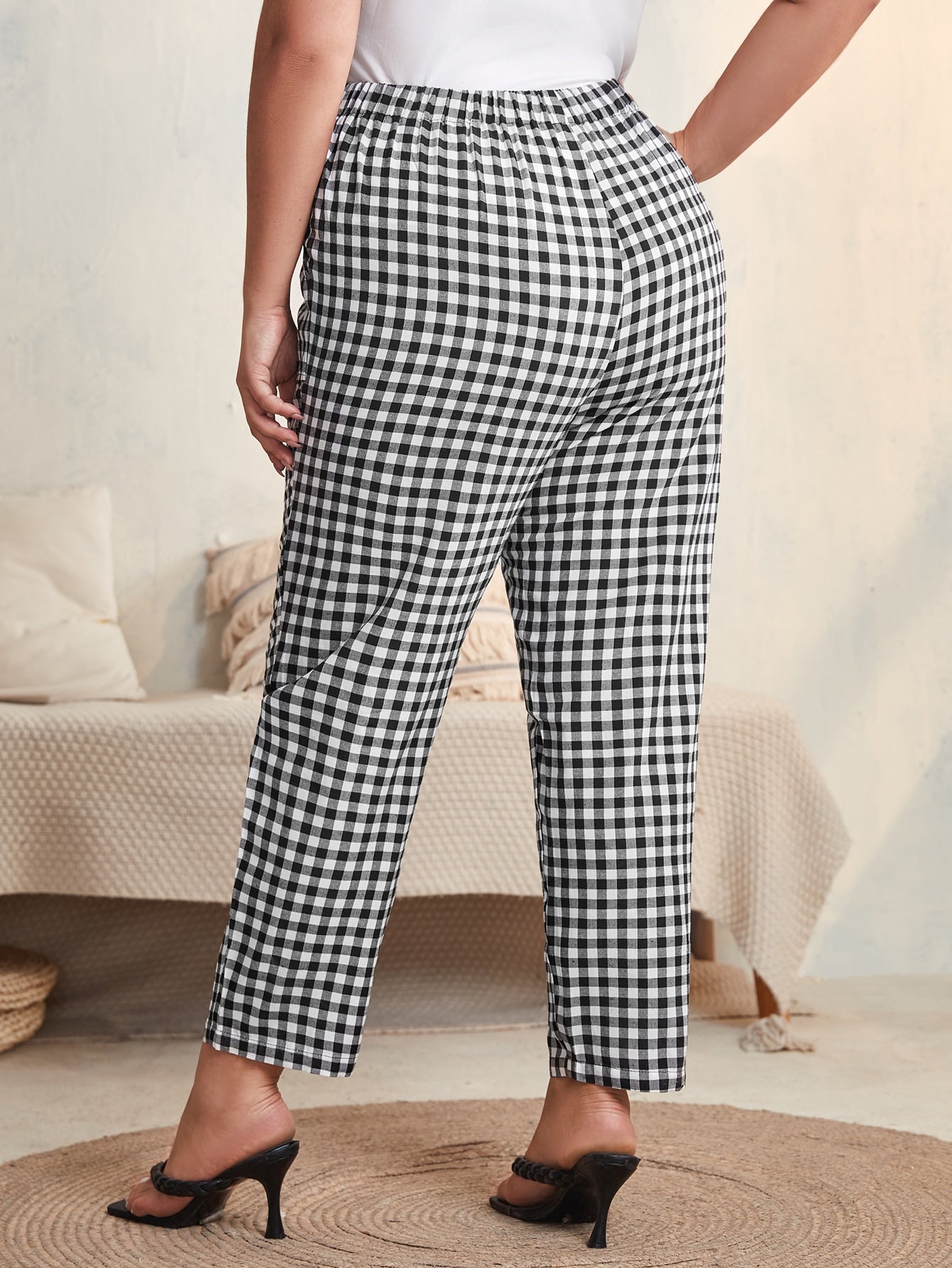 Plus Gingham High Waist Pants