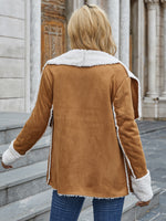 Teddy Panel Open Front Suede Coat